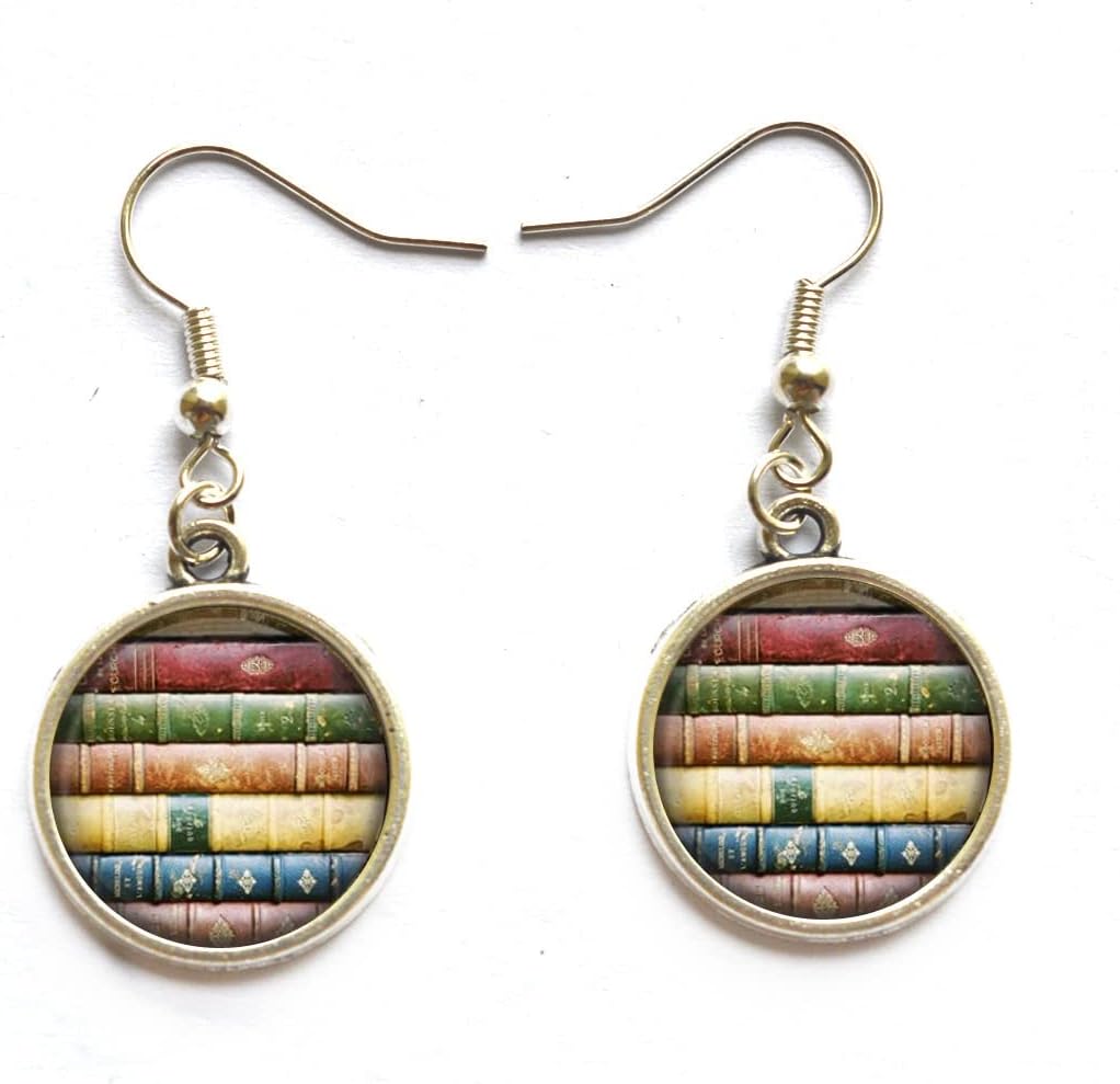 Book Stack Earrings, Library Gifts Earrings, Book Geek, Book Jewelry, Stack of Books, Reader, Writer, Gift, Librarian Jewelry，Q0130