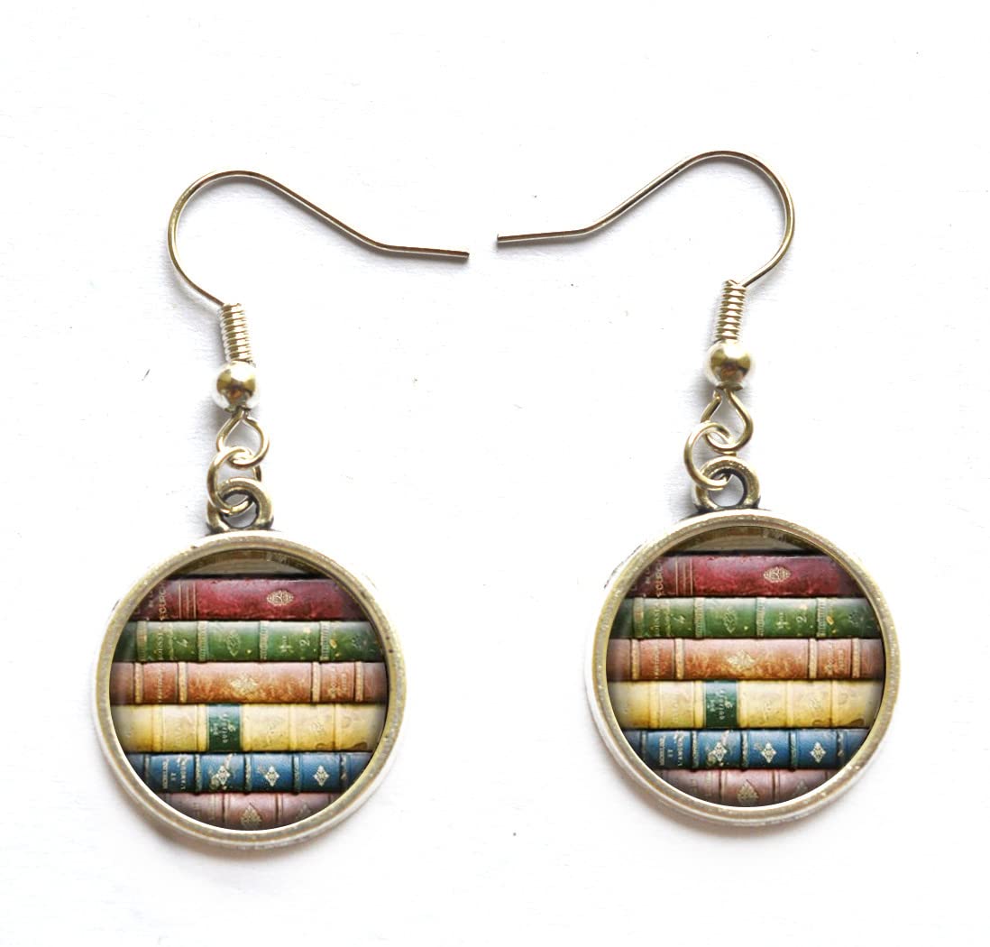 Book Stack Earrings, Library Gifts Earrings, Book Geek, Book Jewelry, Stack of Books, Reader, Writer, Gift, Librarian Jewelry,Q0130