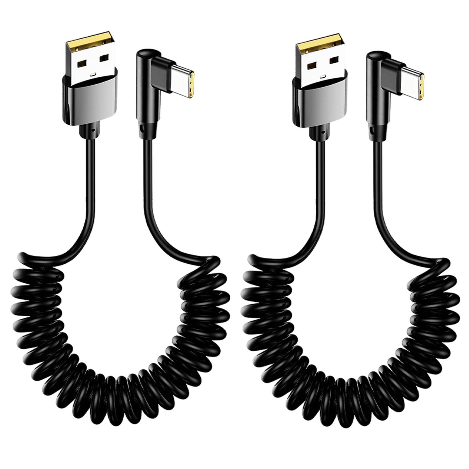 2 Stück USB C Spiralkabel Winkel 0.4M-1M, Spiralkabel USB-A auf USB C Schnellladekabel 90 Grad, Ladekabel Auto Kurz für Galaxy S24 S23 S22 und kompatibel mit Huawei, Android