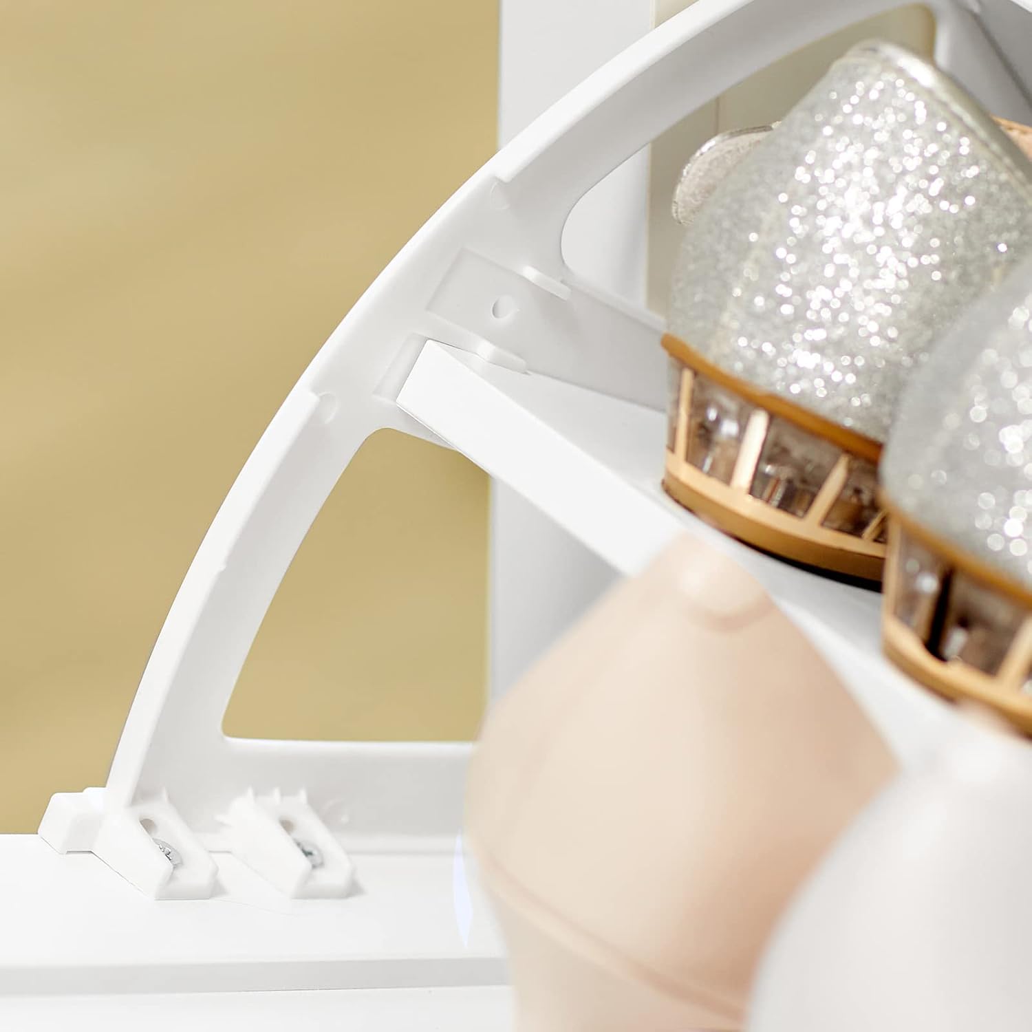 Close-up of the tilt-out drawer mechanism with shoes
