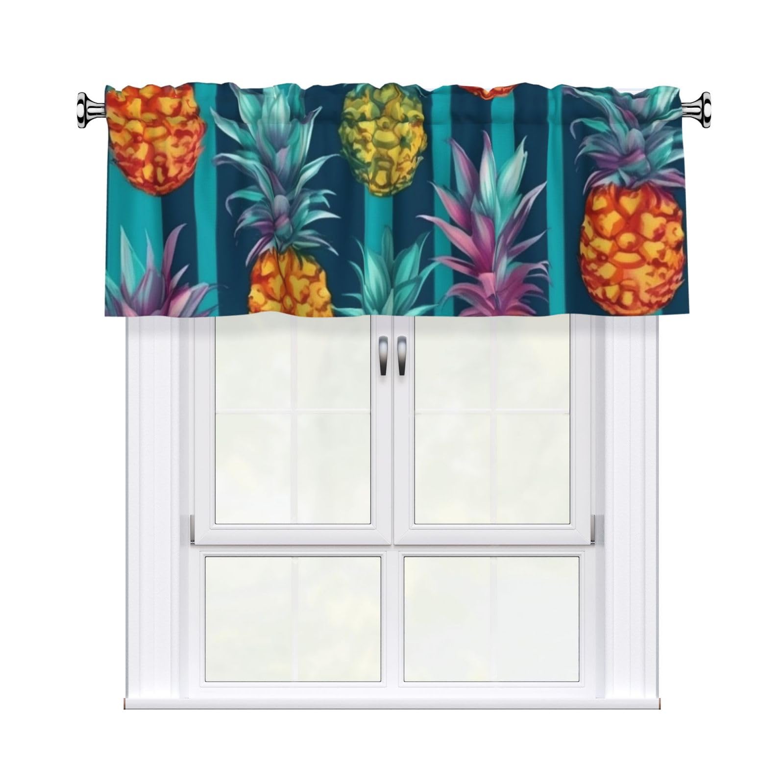 FekiLoot Colorful Tropical Pineapple Curtain Valance for Windows, Kitchen Window Valances Rod Pocket Window Treatments Short Curtains Drapes for Bathroom Bedroom Cafe Decor 54x18inch 1 Panel