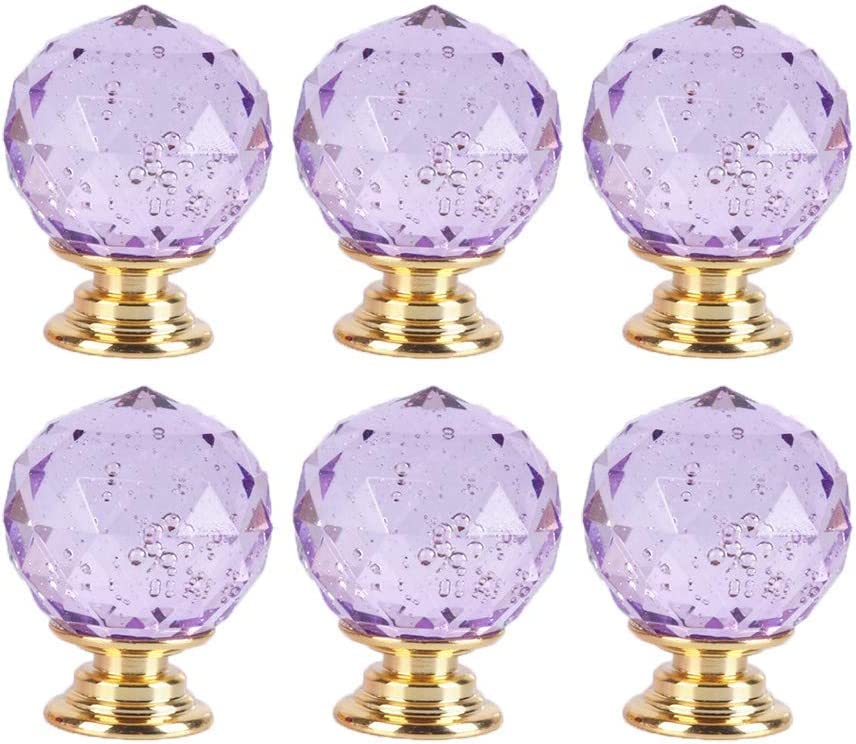 Boutons de porte en cristal violet pour armoire penderie et placard