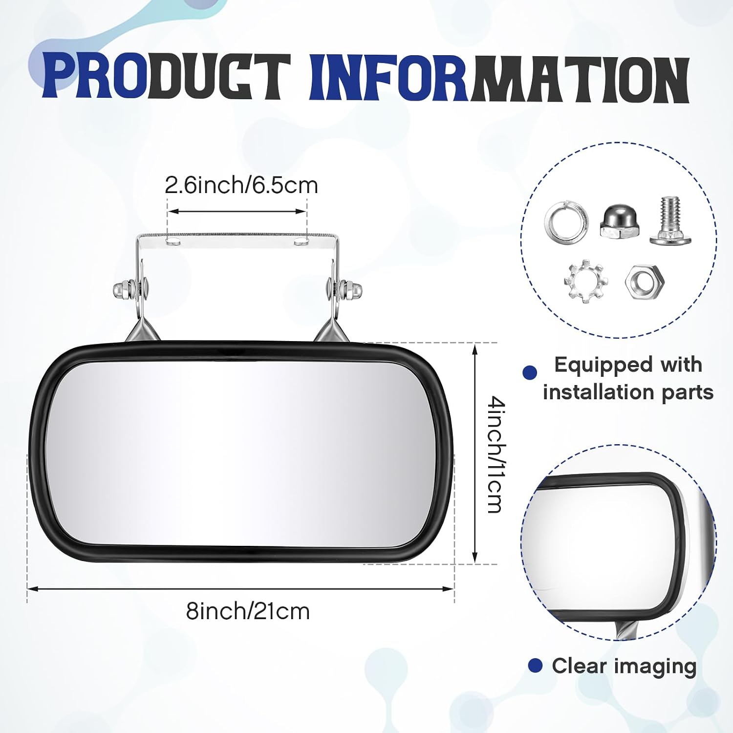 2 Pcs 8" x 4" Forklifts Rectangular Universal Mirror with U Bracket Stainless Steel Rear View Parking Mirror Assembly Improves Visibility for Forklifts Cars Trucks Boats Tractors