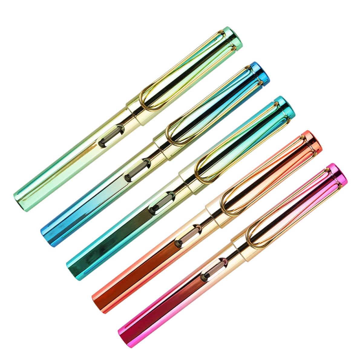 TEHAUX 5 Pièces Stylo Plume pour Calligraphie Débutant avec Réservoir D'encre, Corps en Plastique et Métal, Écriture Fluide pour Étudiants en Apprentissage