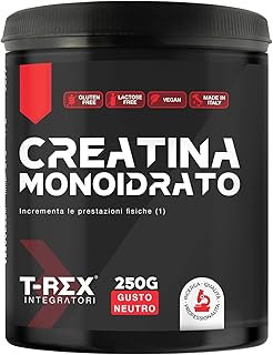 T-Rex Integratori Creatina Monoidrata - Integratore alimentare per massa muscolare e boost energetico pre workout (Polvere, 250 g (Confezione da 1))