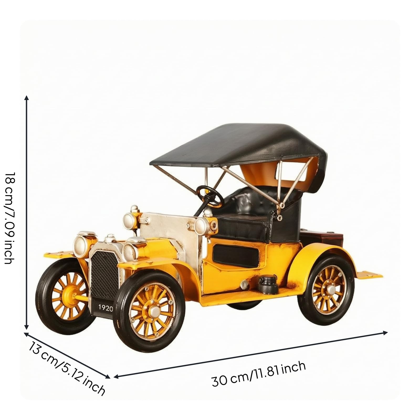 KESOTO Modello di Auto Traveling Anni '20 Vintage Modellino di Automobile con Finitura Invecchiata da Esposizione per Soggiorno, Ingresso, Mensola, Giallo