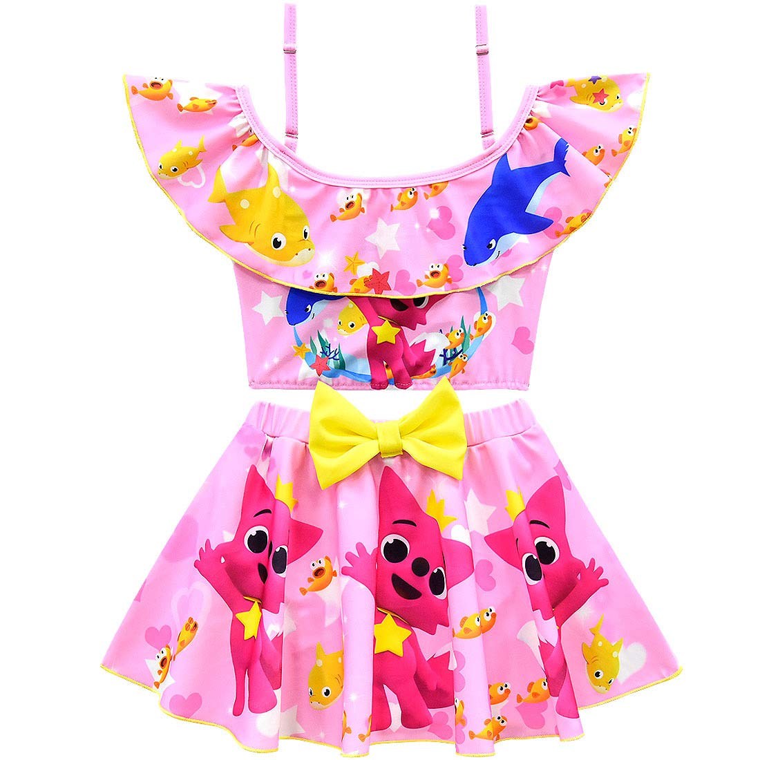 Toddler Girls Baby Swimsuit Shark 2Pcs Bathing Suit Off Shoulder Bikini Set Summer Gift (as1, Age, 2_Years, 3_Years, Pink, 110)