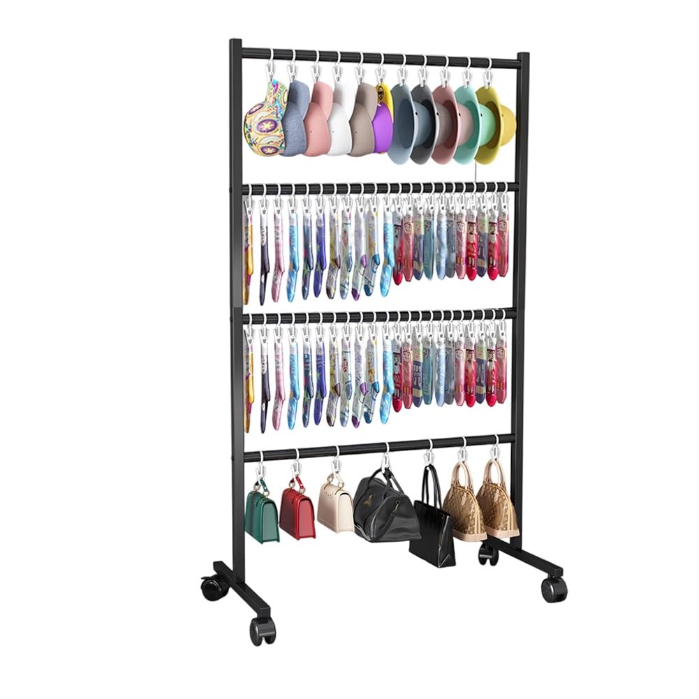 YNBSHGAA Freestanding Hat Display Rack with Wheels, Easy Assembly for Retail and Home Use,Black-80x40x160cm