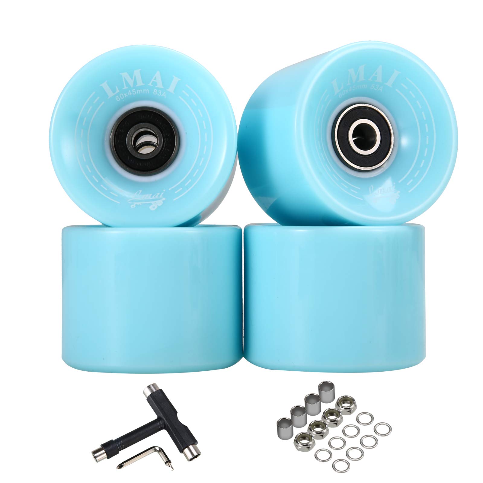 Skateboard Wheels 60mm 83A Black + ABEC 9 Bearing Steel and Spacers
