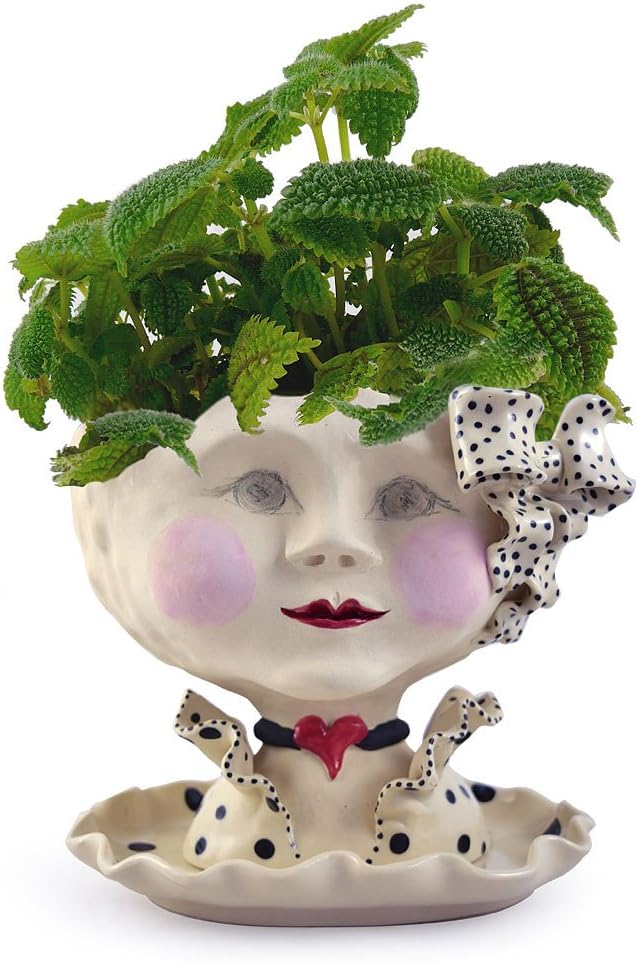 Modern Artisans Victorian Lovelies Sculpted Indoor Head Planter: Dotty Debutante Version, 6.5" Tall