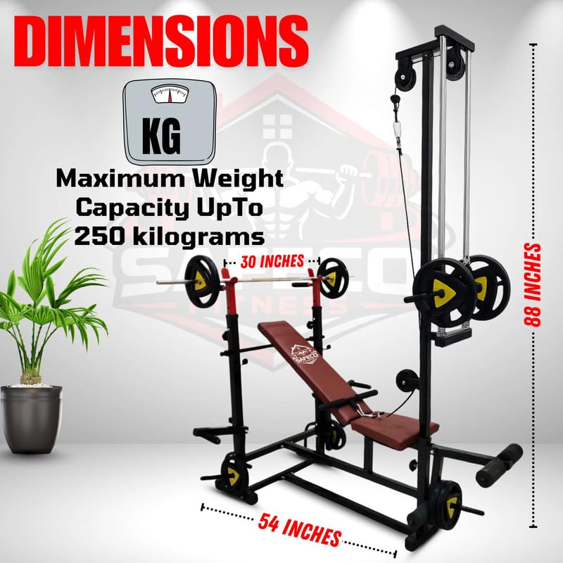 Image of 40KG PVC Plates Combo with 20-in-1 Adjustable Bench with U-Hook, Lat Pulldown, Curl Rod, Straight Bar, Dumbbells, Skipping Rope, Gloves & Gripper - Home Gym Fitness Kit