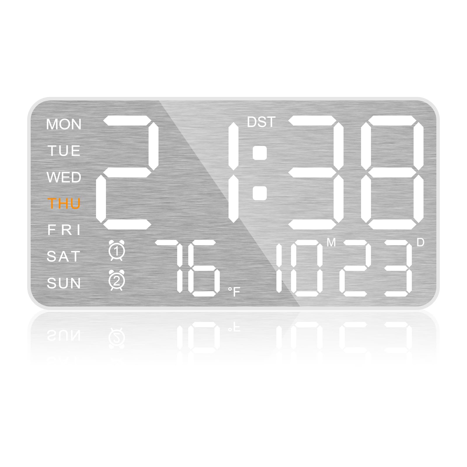 ALEENFOON 10 Inch Digital Wall Clock Display LED Clock with Date,Week, Temperature,Double Alarm,Brightness Adjustable Large Digital Wall Clock for Living Room,Bedroom,Office (White)