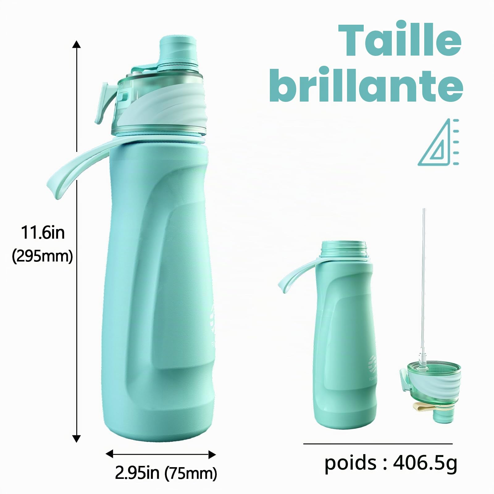 magcheer 710ml Gourde Brumisateur Isotherme Gourde Inox Spray Bouteille Sport avec Brumisateur Intégré pour le Vélo, la Randonnée, le Sport, l'Hydratation et le Refroidissemen(Vert menthe)