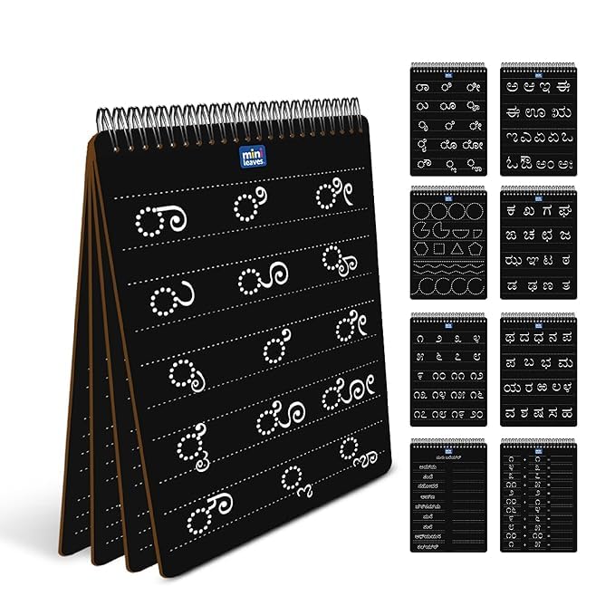Image of Mini Leaves Double-Sided Kannada Writing Practice Board Set, Reusable Chalkboard with Chalk Holder, Educational Learning Tool for Children 4 to 6 Years