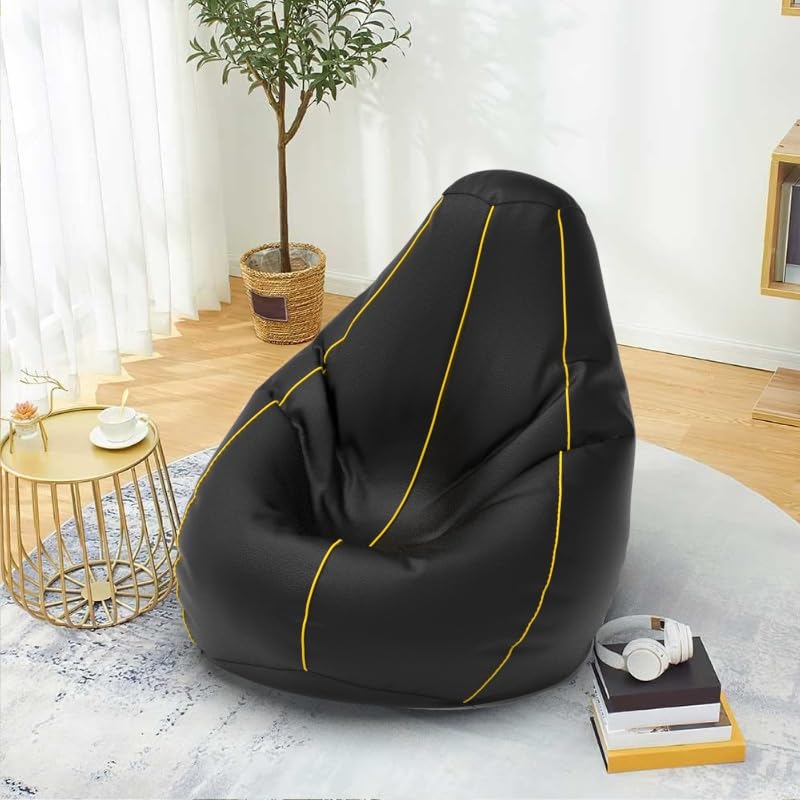 Biggie Bean Bag 6XL Bean Bag Chair Cover-Perfect for Living Room,Bedroom,Study-Sale Design(Piping-Black Yellow)-Faux Leather-image-41