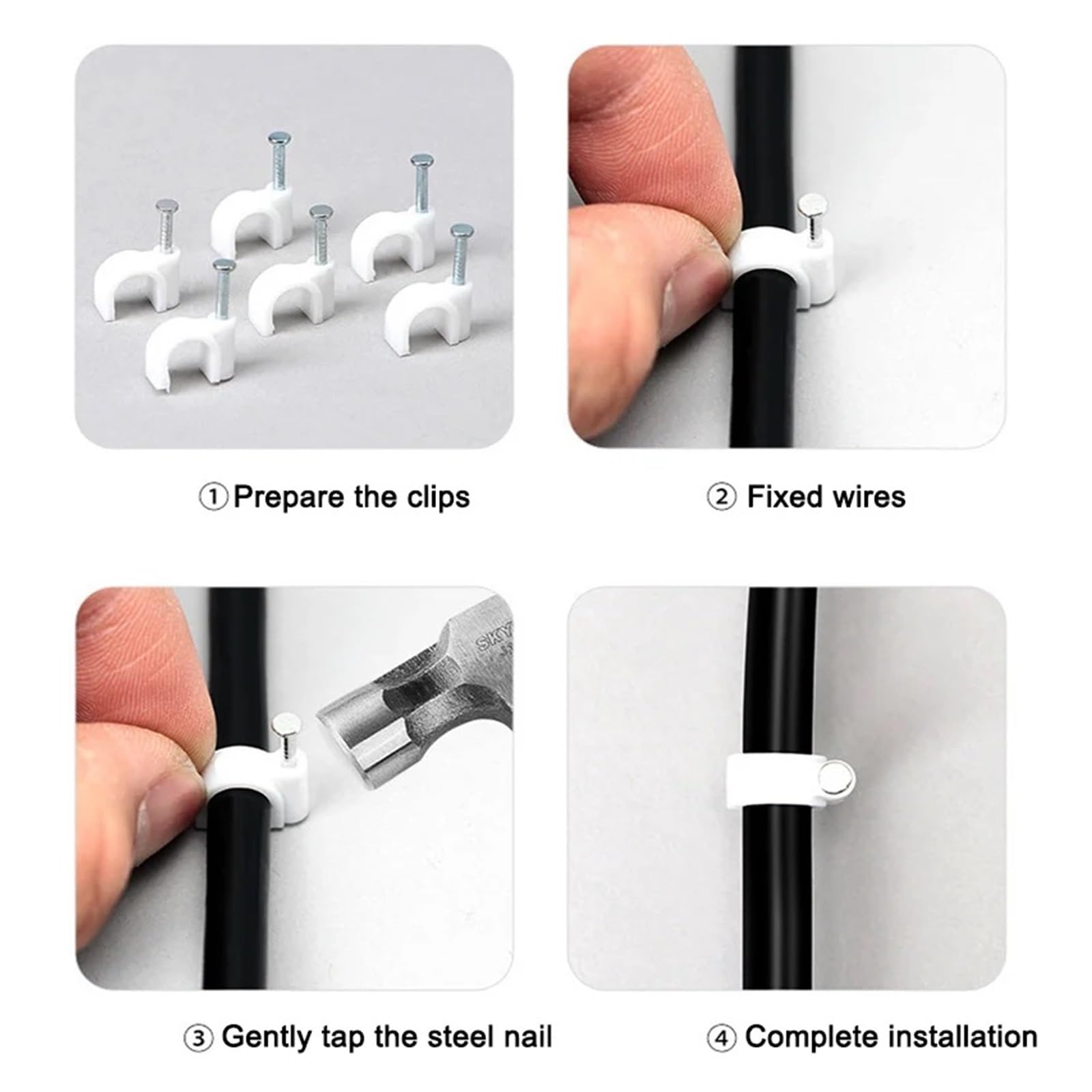 Serre-câbles avec clous en acier, Clips de câble ronds en forme de U, 100 pièces, pince à ongles murale suspendue en acier inoxydable 4-12mm(12mm)