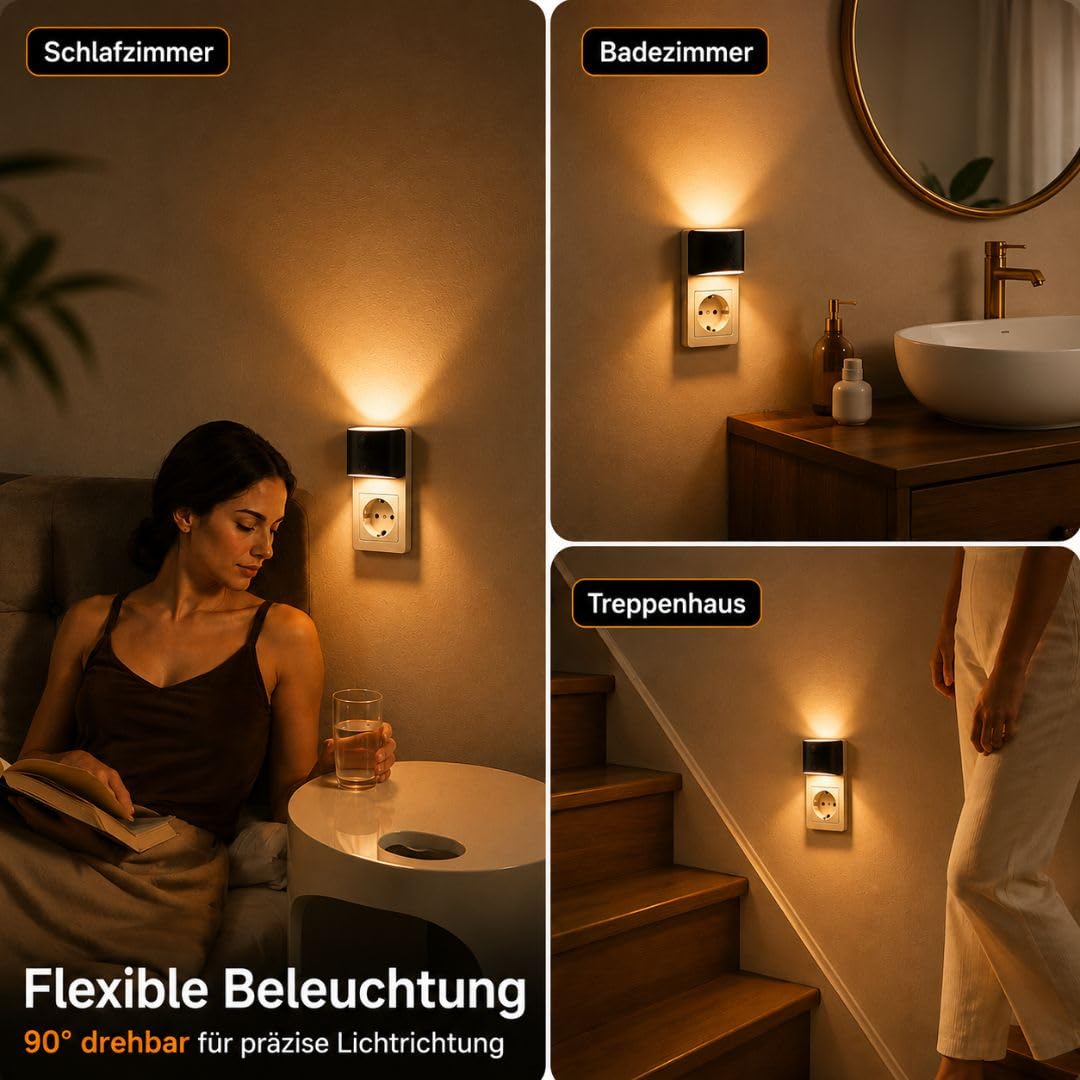 Luce notturna a LED con sensore di movimento per presa, luce bianca calda, sensore crepuscolare, confezione da 2