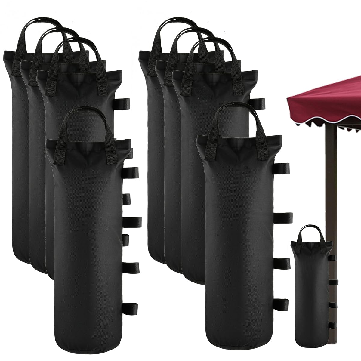 Lot de 8 Sac de Lestage, Oxford 600D Lestage Tonnelle, Lest pour Tonnelle, Leste pour Pied de Tonnelle, Poids pour Tonnelle, pour Tentes, Gazebos et Parasols,pour Camping, Plage et Jardin, Noir