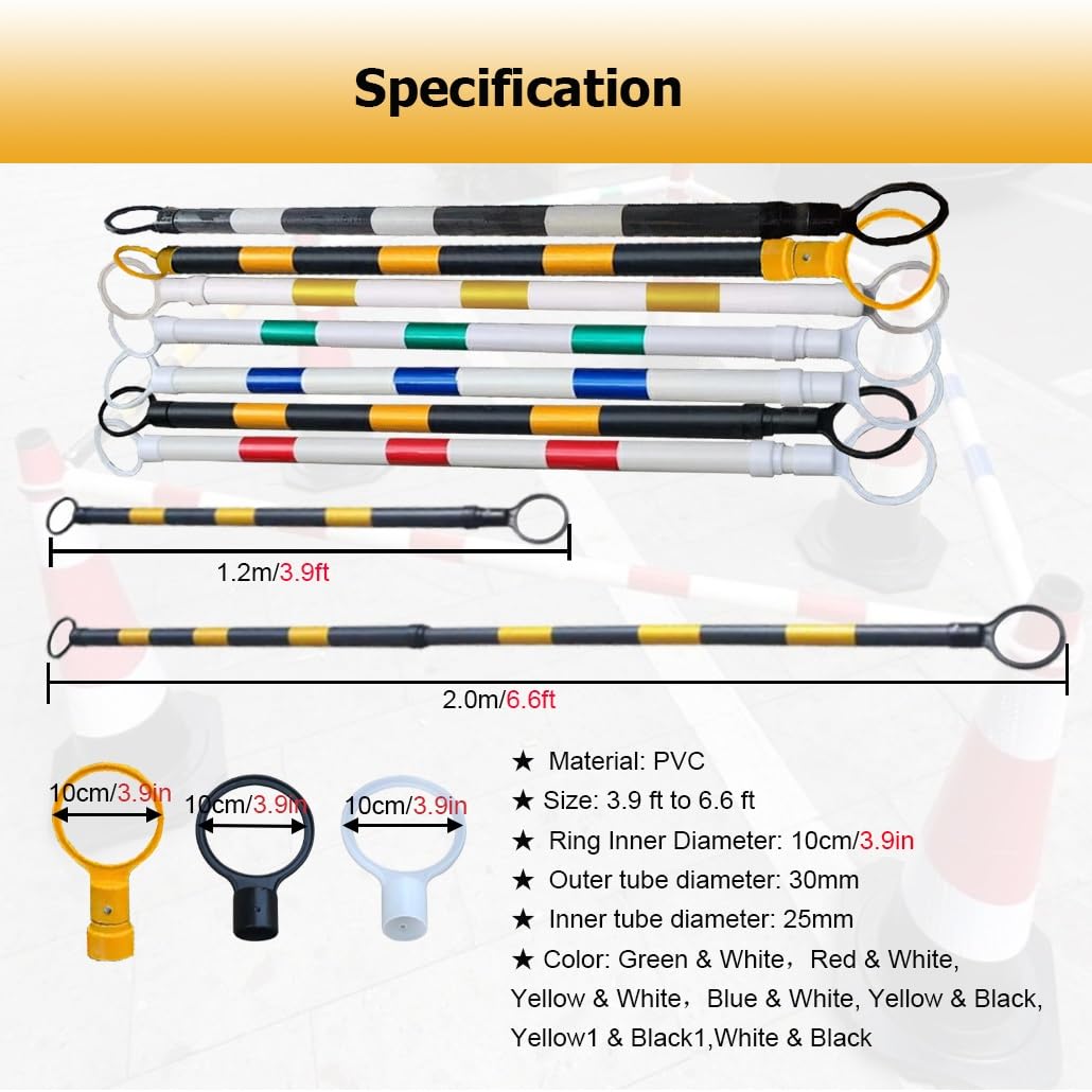 Barrera Reflectante Ajustable de 47 a 78 Pulgadas con Conos de tráfico - Paquete de 8 Cintas de Seguridad retráctiles para Obras y Seguridad en Eventos - Equipo de Seguridad Vial Azul y blan