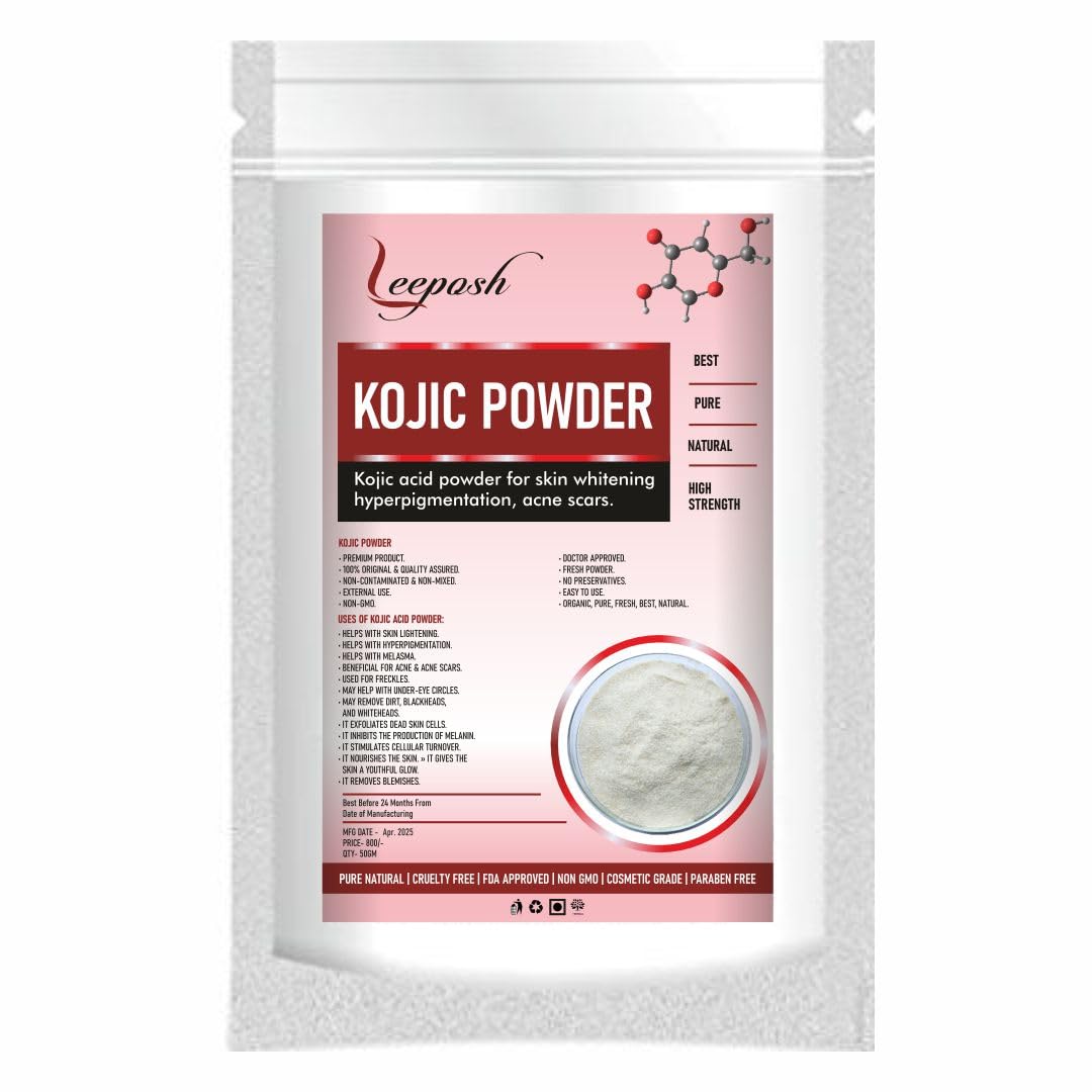 Kojic Powder Pure Cosmetic Grade for Skin Lightening, Hyperpigmentation, Acne Scars & Dark Spots - DIY Serums, Creams, Soaps, Masks (Kojic) 50 gram