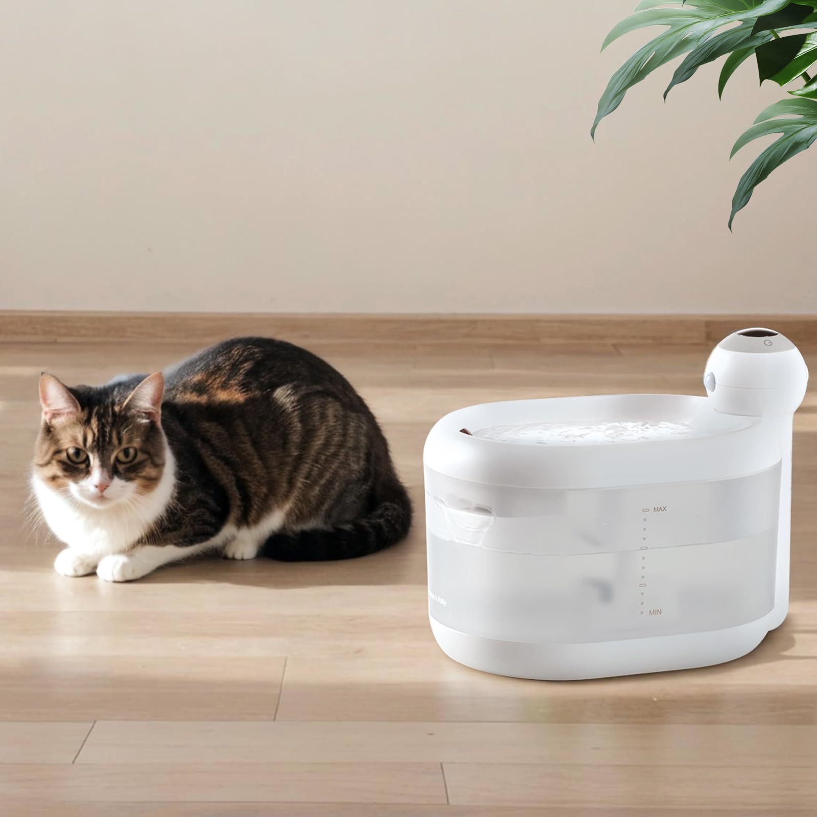 Wireless Cat Water Fountain for Drinking - Happy & Polly 2.2L/77oz Pet Fountain Water Bowl with 4400mAh Rechargeable Battery Operated Cordless Cat Water Fountain with Sensor, Contain 2 Filters