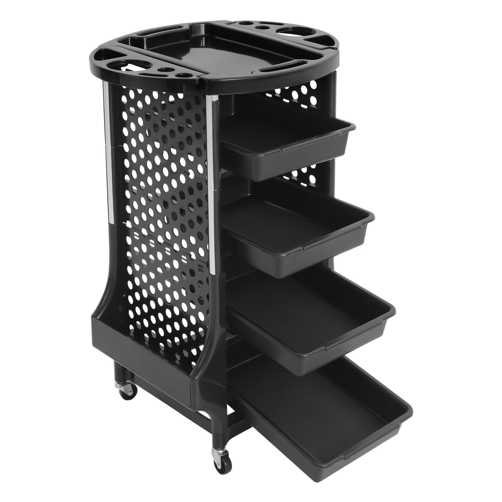 Salonwagen Kosmetikwagen mit 4 ausziehbaren Fächern,Friseur Zubehör,Bedienungswagen, Friseur Arbeitswagen Drehbar,Friseurwagen,Zwei Seitenrahmen für Beauty Salon SPA 52 × 44 × 79 cm