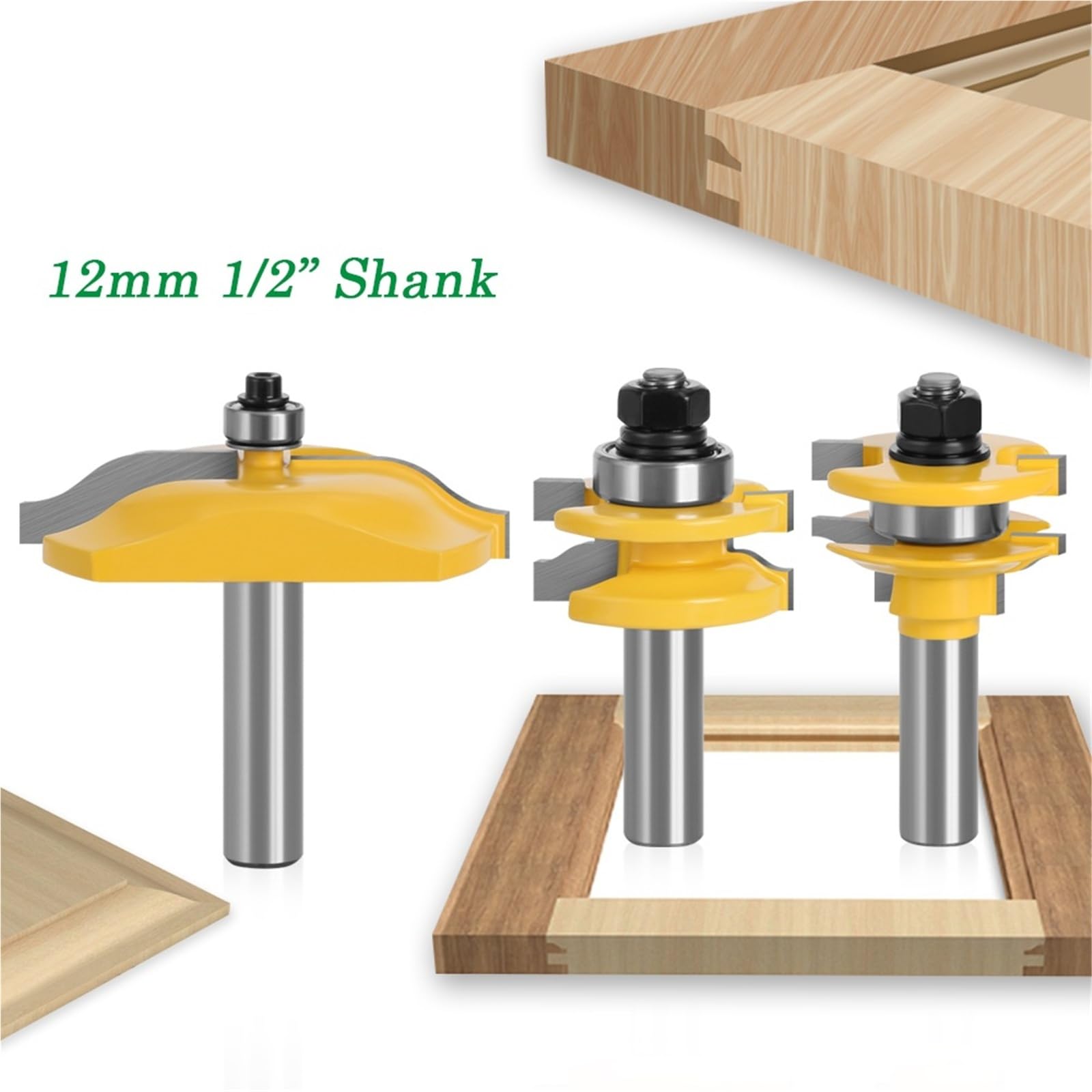 1 szt., 12 mm, trzpień 1/5.1 cm, 3 szt., duża szyna i Stile Cyme, zestaw frezów do szafek panelowych, czop do drzwi, do narzędzi drewnianych, zestaw bitów do strugarki do drewna (trzpień 12,7 mm)