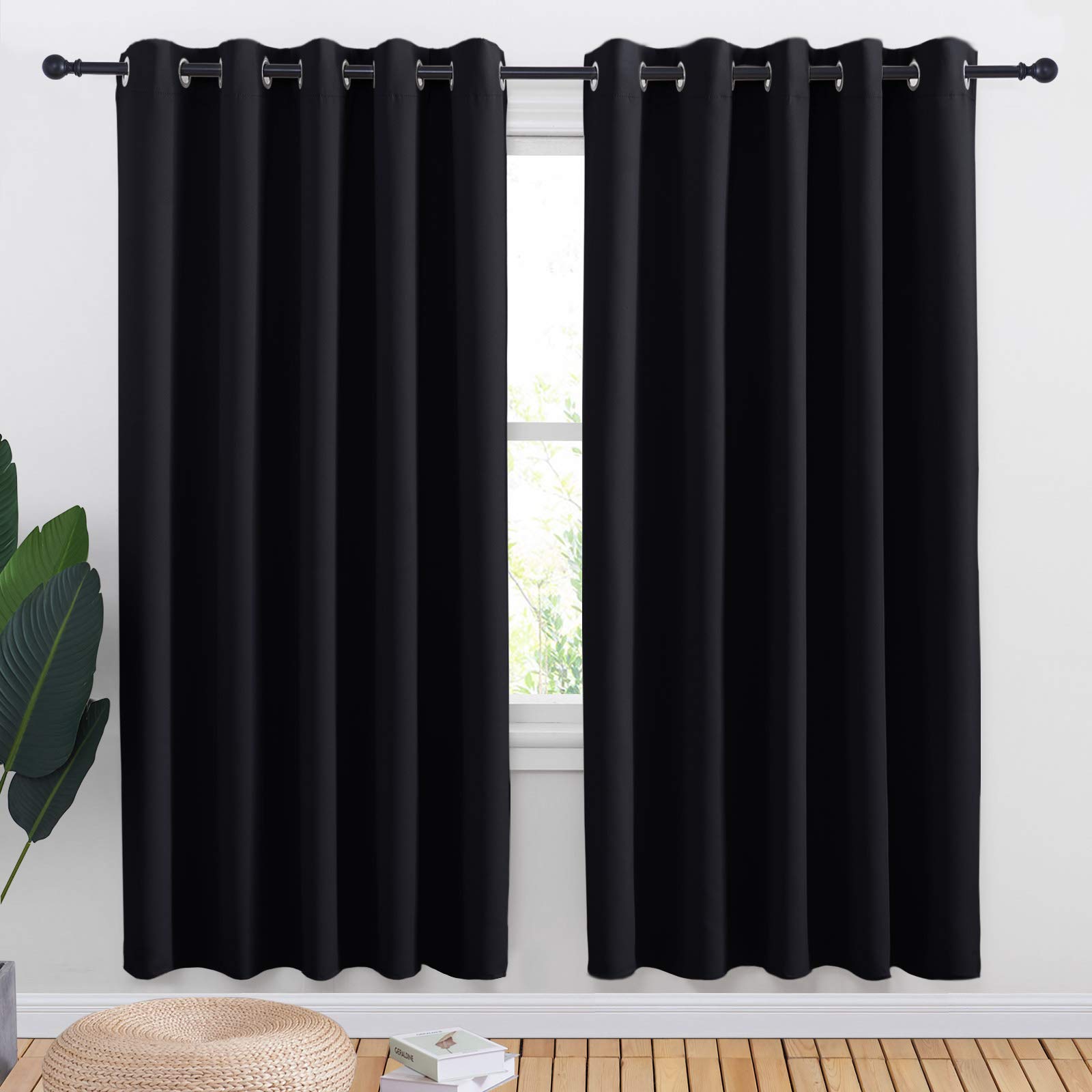 NICETOWN Blackout Draperies Window Curtain Panels, Autumn/Winter Thermal Insulated Solid Grommet Blackout Curtains/Drapes for Cafe (Set of 2, 70