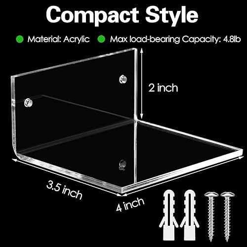 Miniatura 10 de Pequeños estantes flotantes acrílicos para pared adhesivos para pared, estantes para baño, dormitorio, sala de estar, oficina (transparente, 30