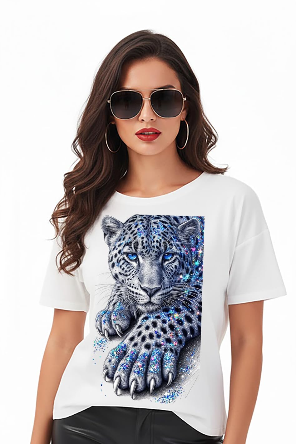 eidha Stylish Sparkling Leopard Print Tshirt for Women | Trendy Graphic Animal Tshirt-picture-10