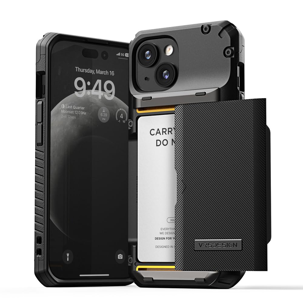 VRS DESIGNVRS Design Damda Glide Pro for iPhone 15 case cover wallet [Semi Automatic] slider Credit card holder Slot [4 cards] - Black Groove