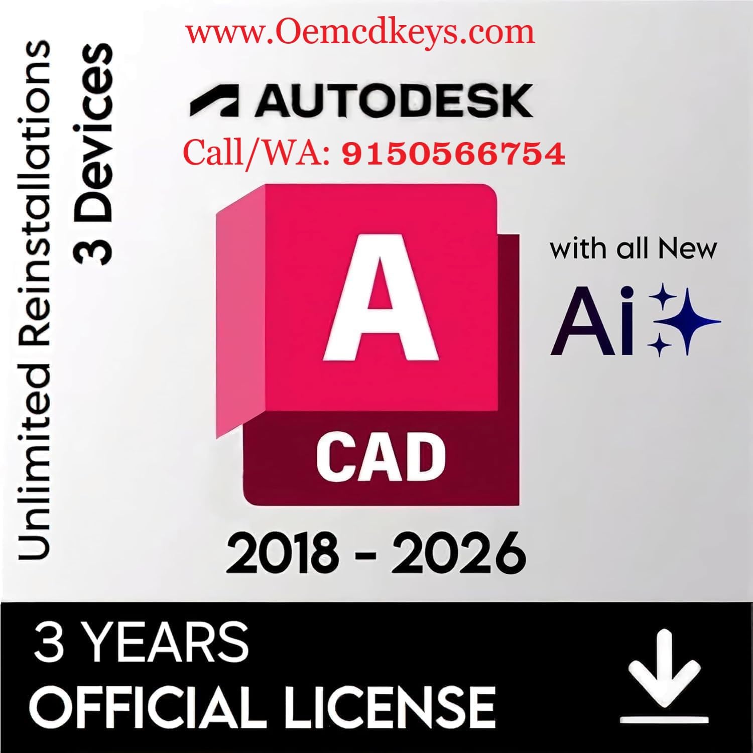 AutoCAD 5-Years (100% Genuine) Subscription NEW 2025 Version (3 Users/ 3 Devices) (For Windows, MacOS, iPAD, Android, iOS, M1, M2, M3, M4) (INCLUDES 24+ Specialized Toolsets, architecture, engineering, and more.)