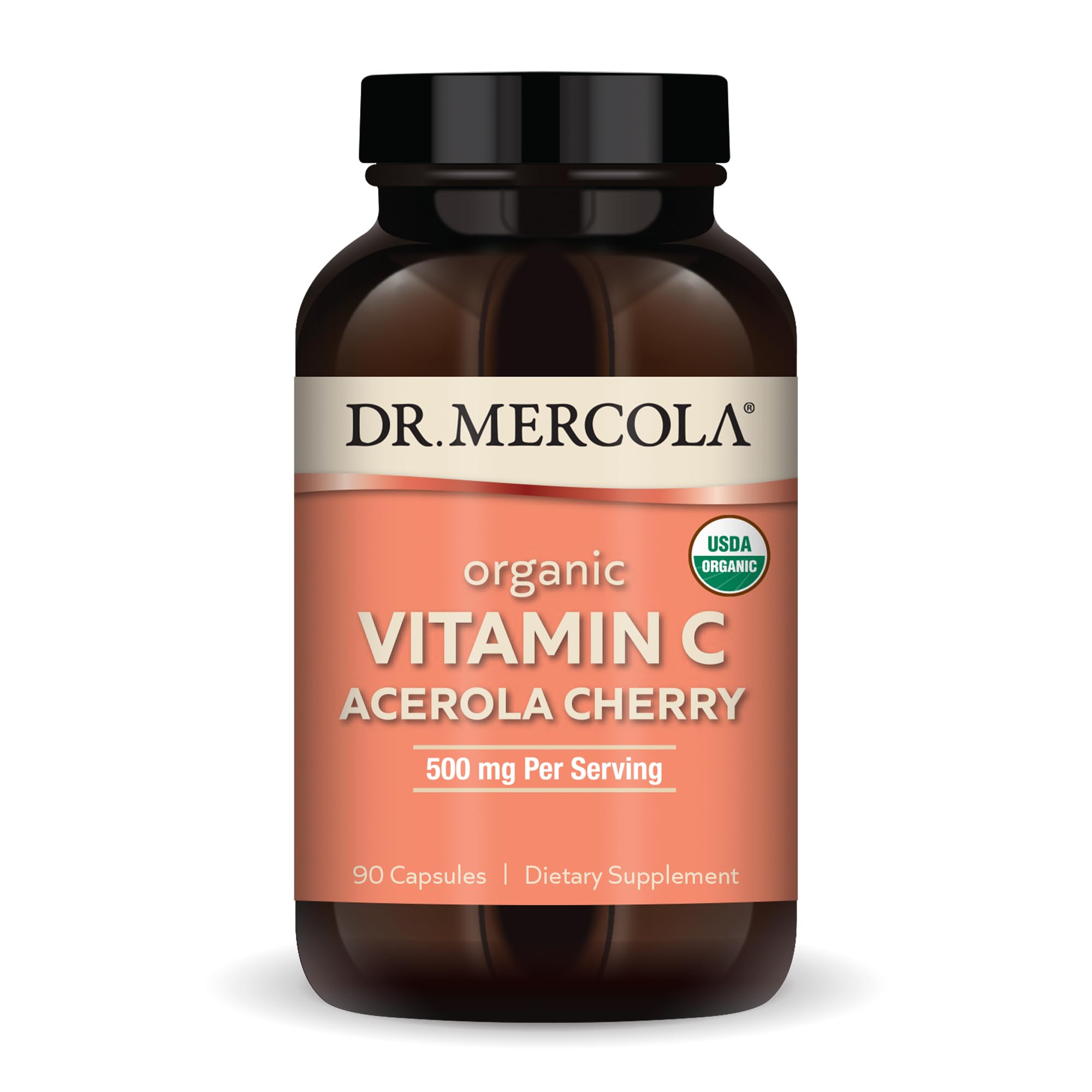 Dr. Mercola Organic Vitamin C Acerola Cherry, 30 Servings (90 Capsules), 500 mg Per Serving, Dietary Supplement, Supports Healthy Immune Function, Non-GMO, Certified USDA Organic
