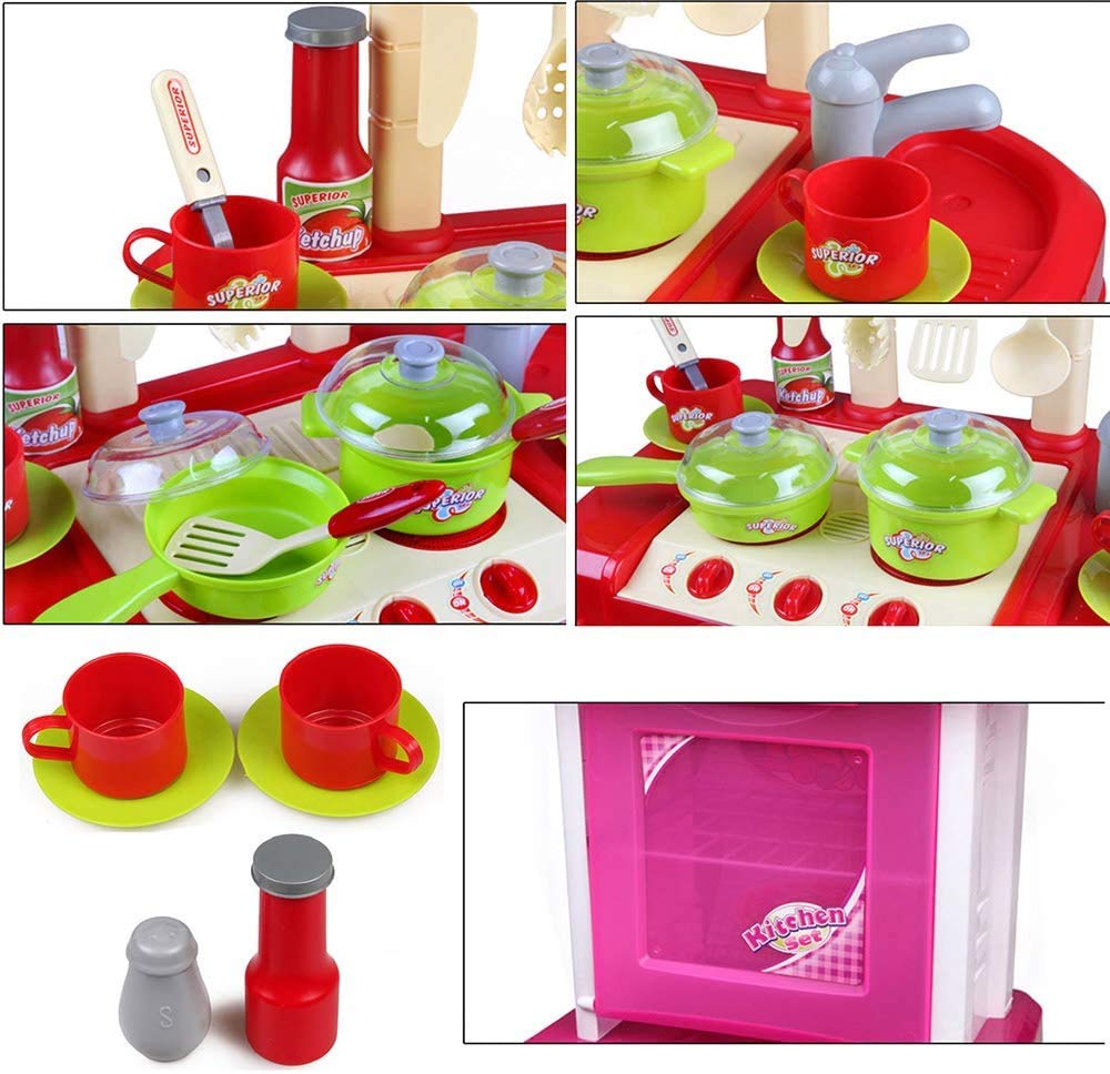 Ixora Pretend Play Kitchen Set Kids Girls | Kitchen Suitcase Set Toy for Girls with Realistic Lights & Sounds & Kitchen Accessories Set for 3 Year Old Girl (58 pcs Kitchen Set) 1