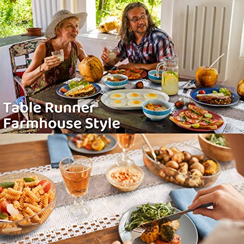 Table Runners 72 Inches Long - Boho Table Runner Farmhouse Cream Cotton Macrame Table Runner Splicing Rustic Nature Burlap Table Runner With Tassels For Dining Room Kitchen Bohemian Wedding Fall Decor #TOP4