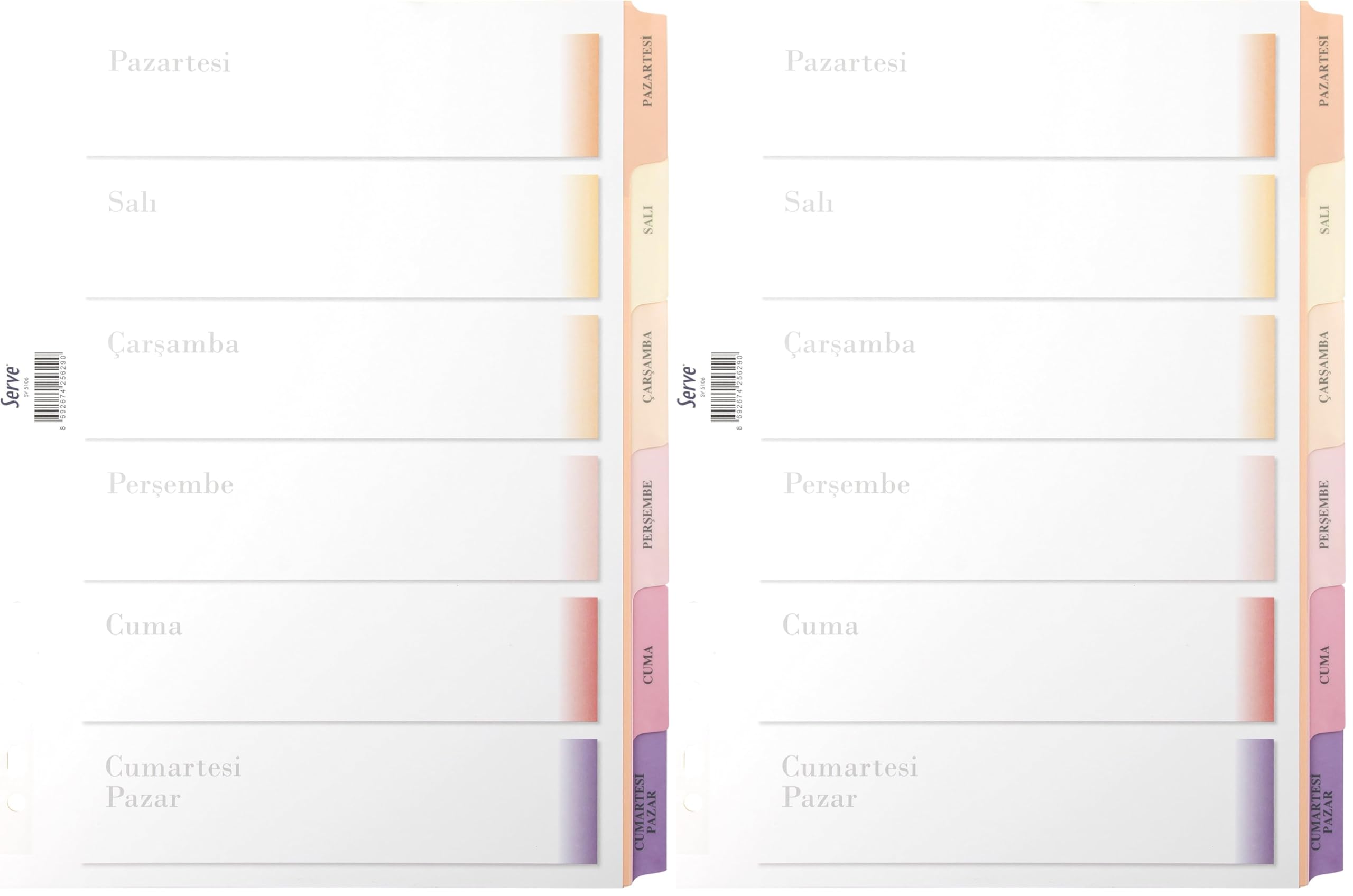 Serve Pastel Seri Karton Ayraç Gunler A4 (999) (2 paketi)