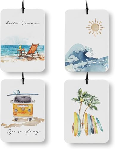 Ambientador de aire bohemio para playa costera, 4 piezas, retro, verano, sol, onda, tabla de surf, ambientador de aire para playa, decoración