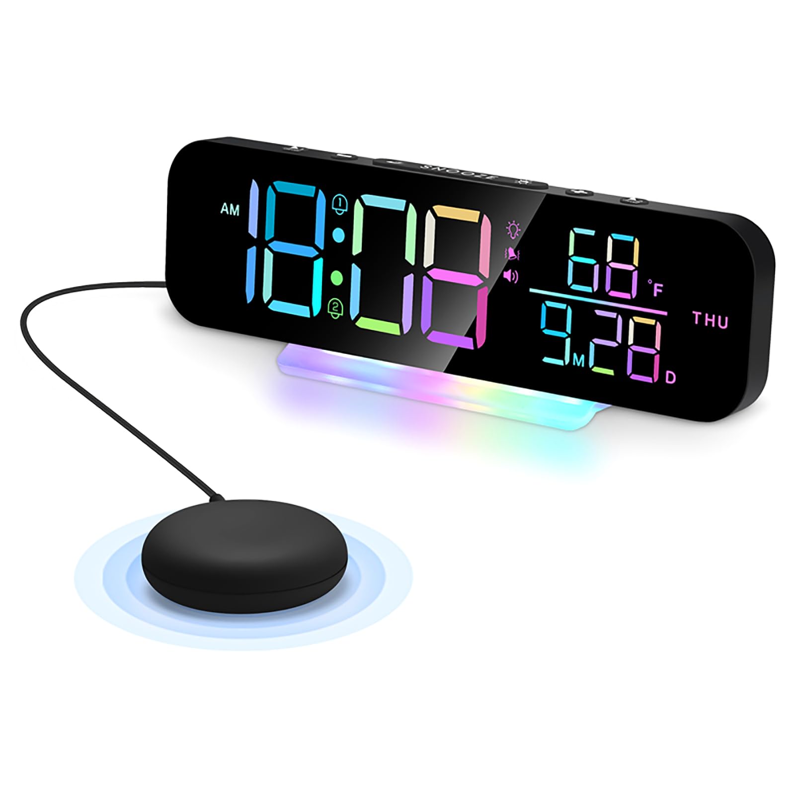 Reloj despertador vibratorio para sordos, alarma digital súper fuerte con agitador de cama, sonido y brillo ajustables, ideal para personas mayores y personas con discapacidad auditiva