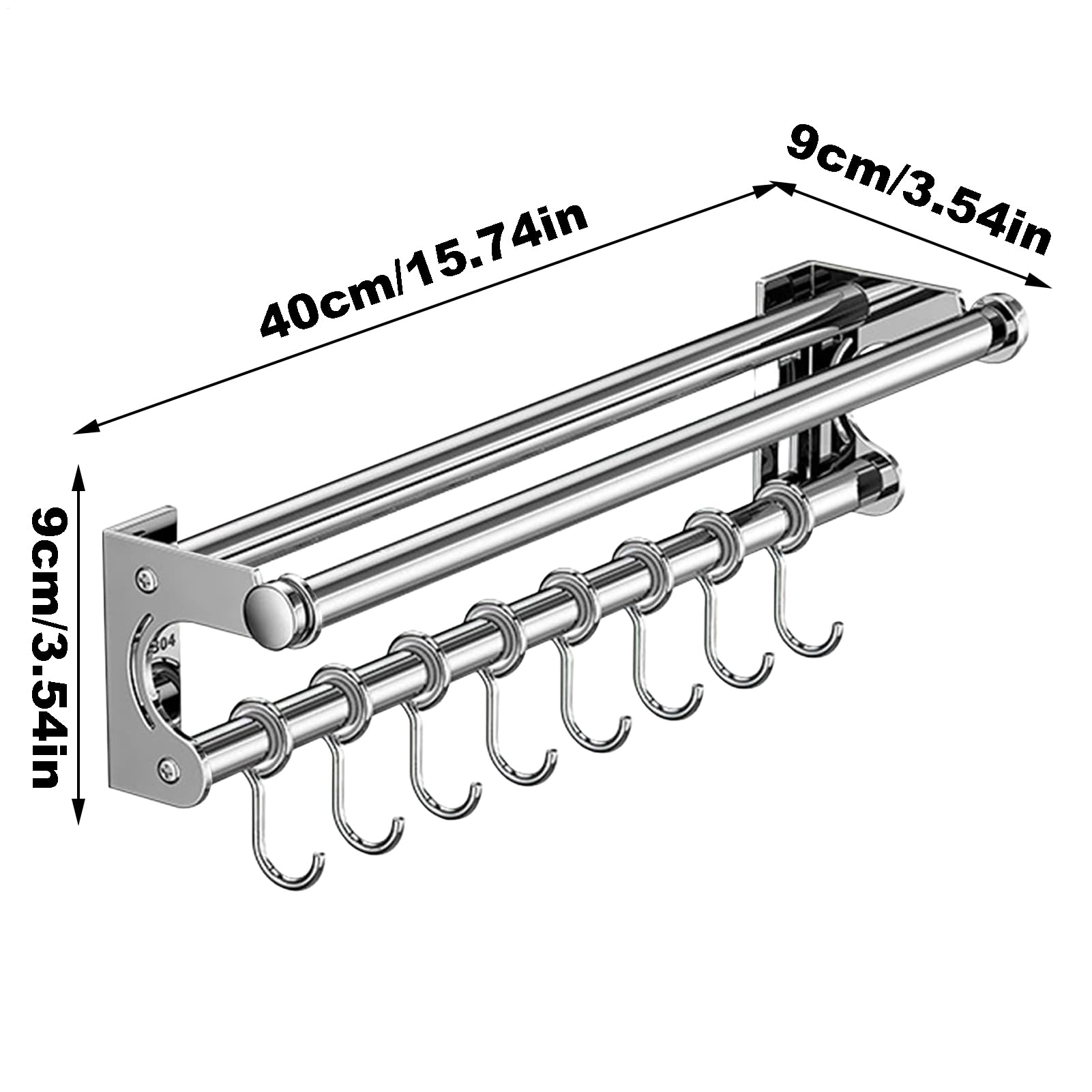 Edelstahl Schneidehalter mit Haken - Küchenschiene Organizer Wand | Bohrfreie Aufhängestange für Utensilien, Schöpfkelle, Schneebesen, Zangen | Backwerkzeugregal für Vorrat