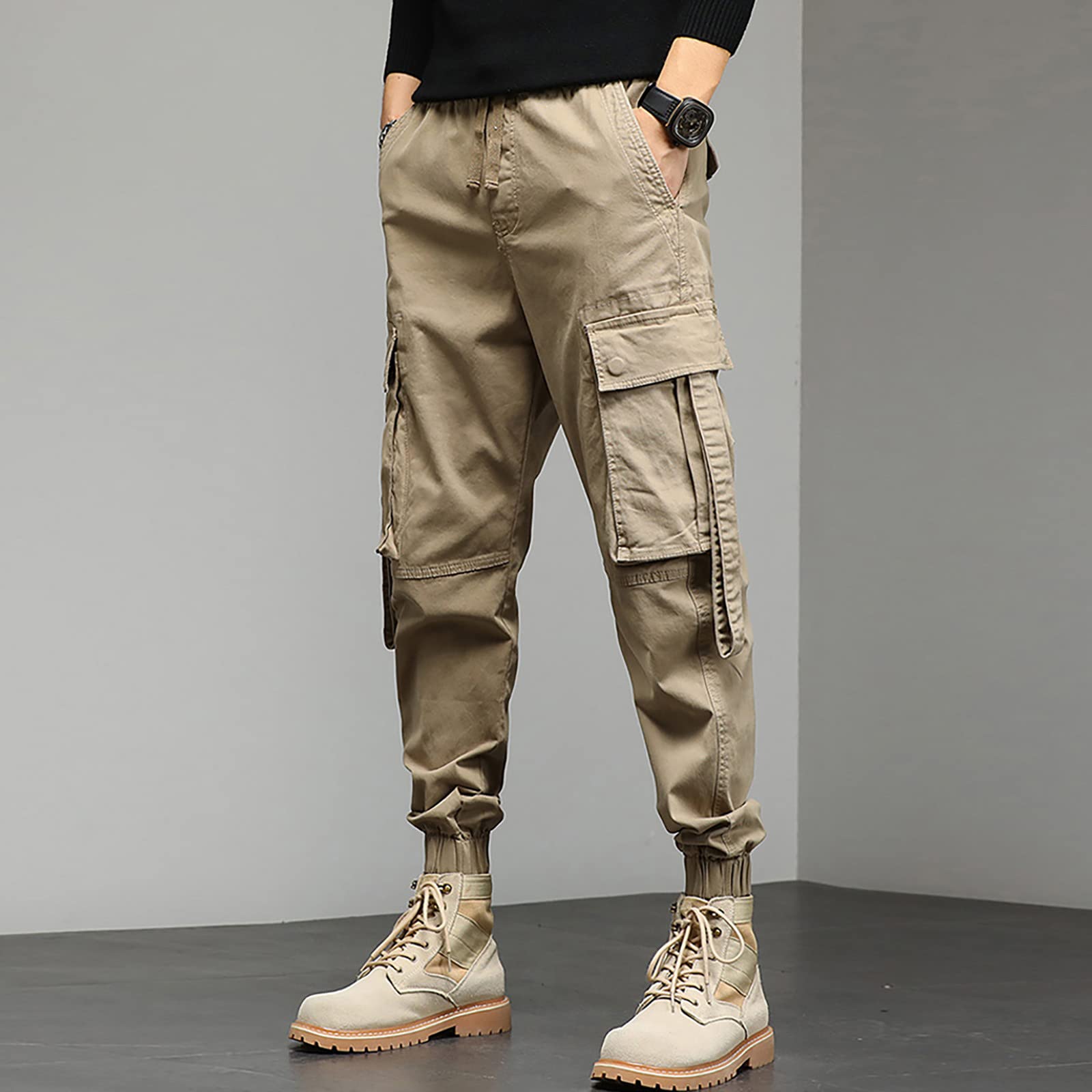 Pantalones cargo para hombre, cintura elástica, pantalones con puños para hombre, pantalones holgados de talla grande, pantalones de trabajo al aire libre, pantalones de trabajo al aire libre