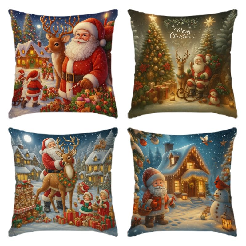Housse coussin 60x60 Noël lavable et durable quatre saisons