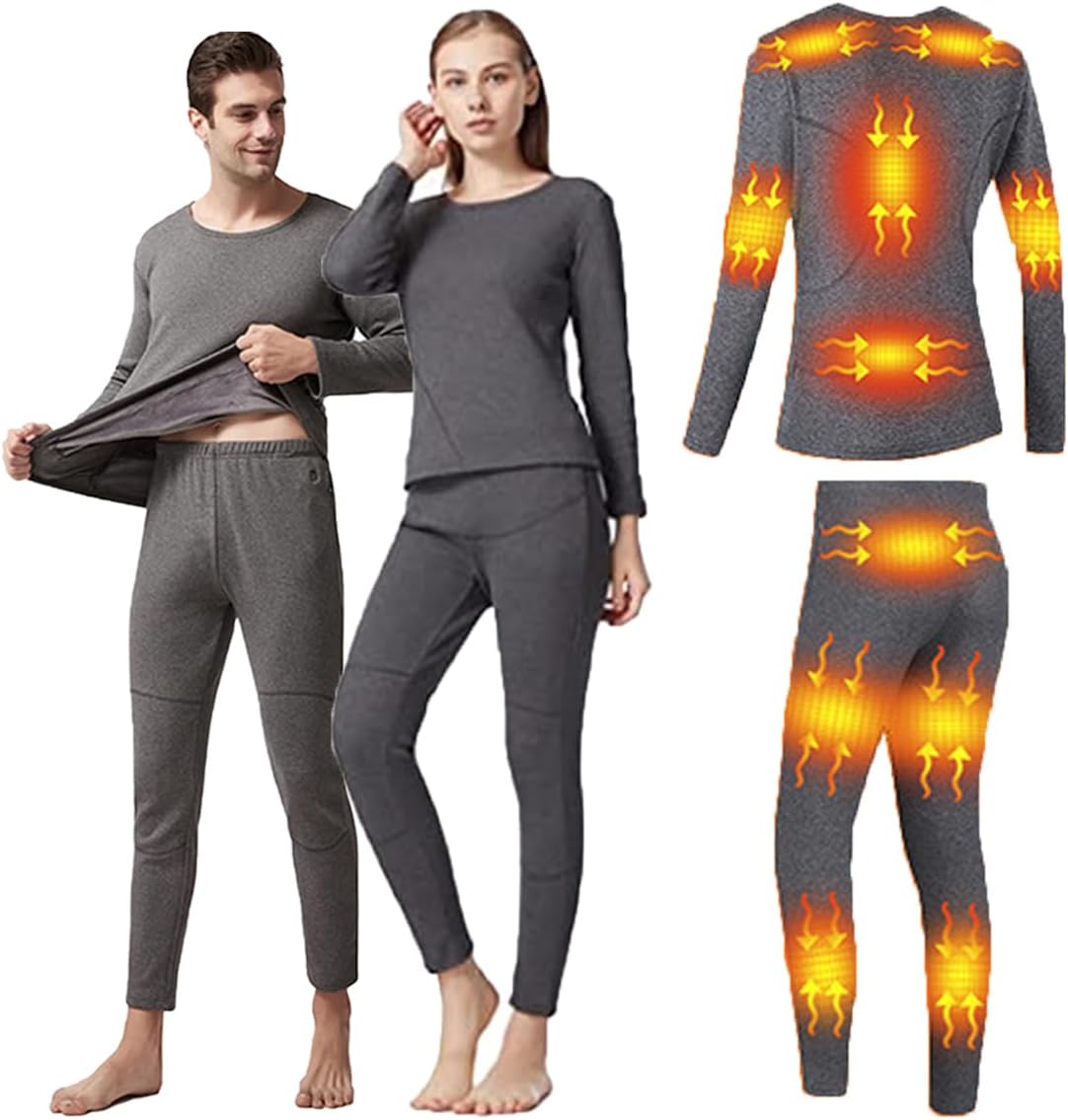 Women Men Ultra-Soft Heating Warm Underwear Winter Outdoor Sports Heated Long Sleeve Thermal Underwear Set