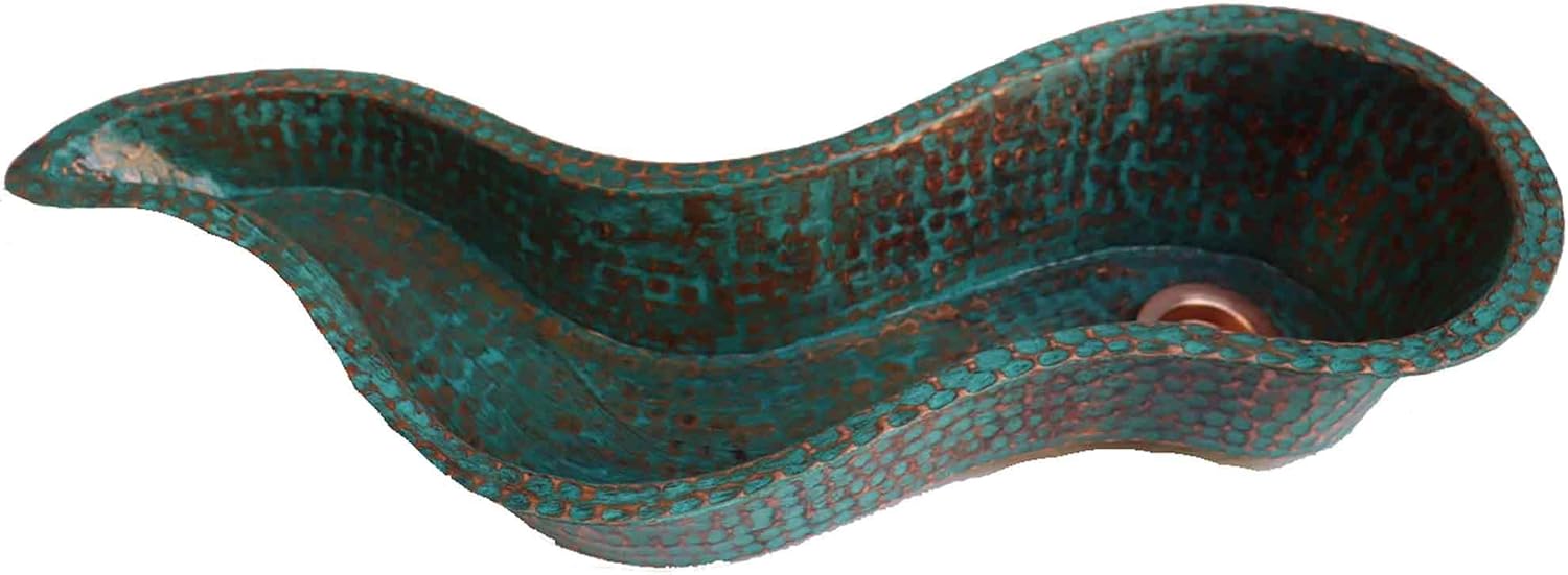 Rustic Green Patina Oxidized Copper River Flow Curly Bar Sink Exotic Bowl