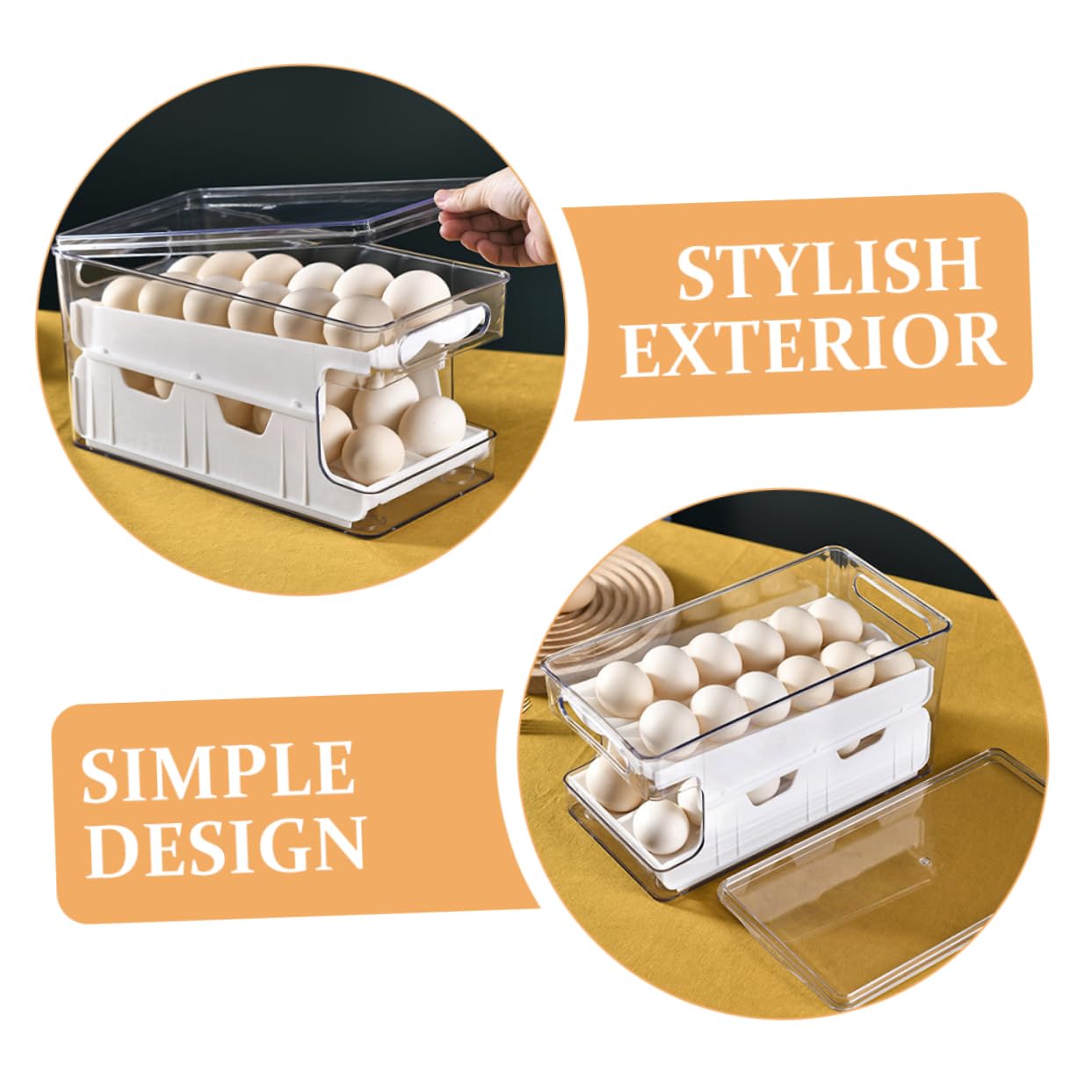 DOITOOL Organizador de Huevos para Almacenamiento Fácil para Nevera Diseño Apilable de Doble Capa, Caja Transparente de Pet y Pp Sistema Deslizante en Cocina