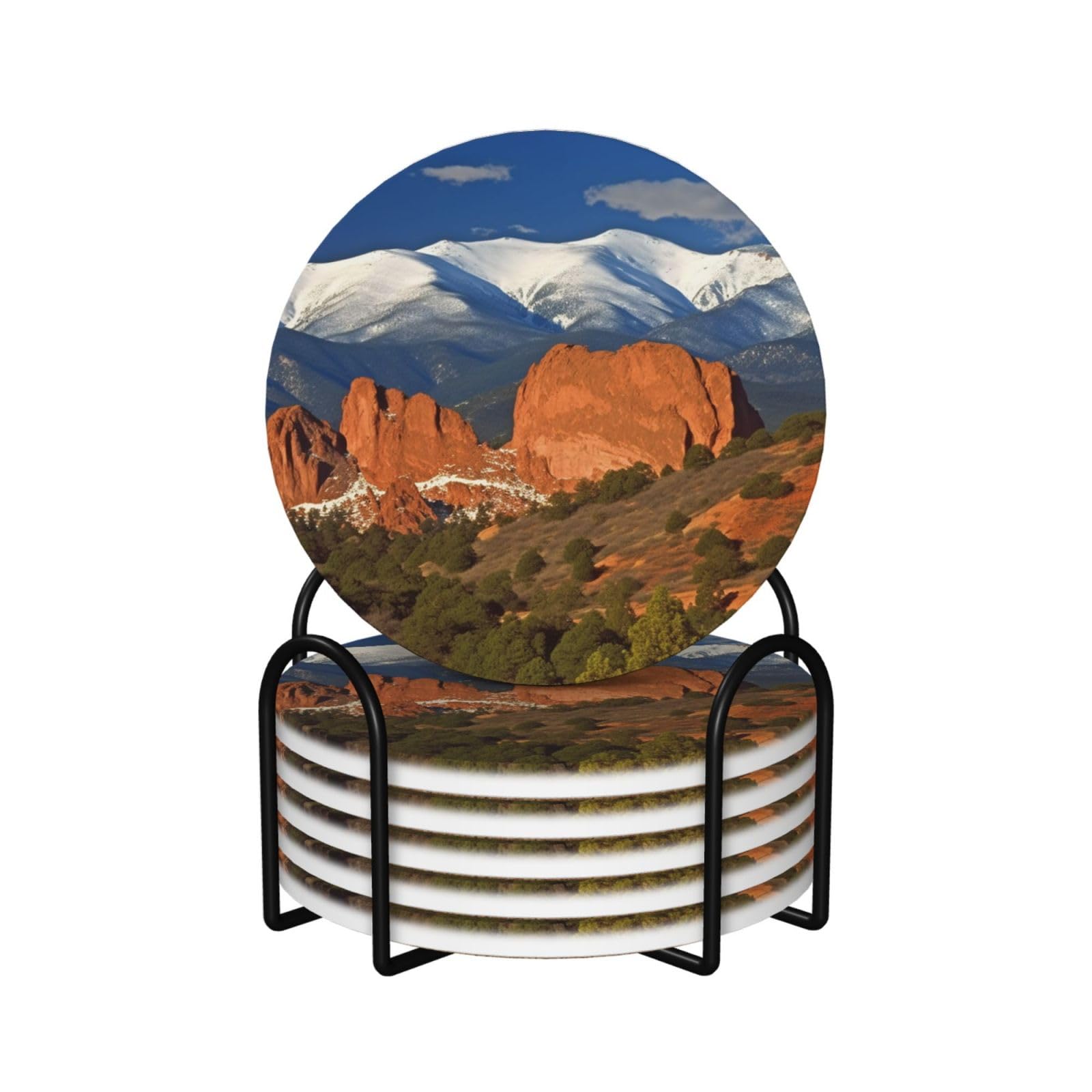 Dessous de verre absorbants Pikes Peak Colorado en céramique et liège avec support