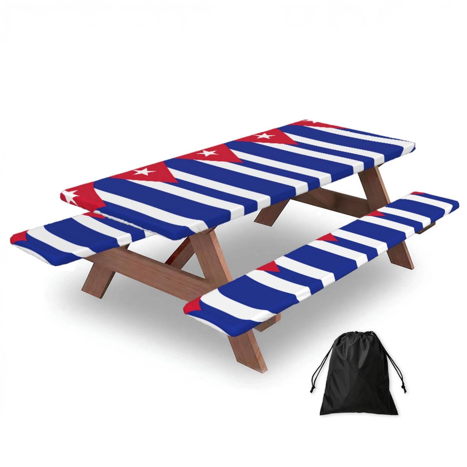 Yqxwjl Black Cuban Flag Print Camping Essentials Waterproof Camping Table And Bench Cover With Drawstring Bag 183 Cm
