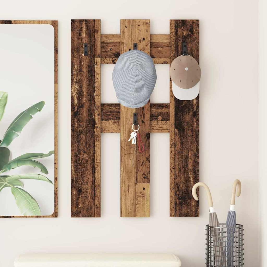 Wandmontierter Garderobenständer aus Holzwerkstoff in Altholz-Optik - Modernes Design, robust und platzsparend für Flur, Büro und Wohnzimmer