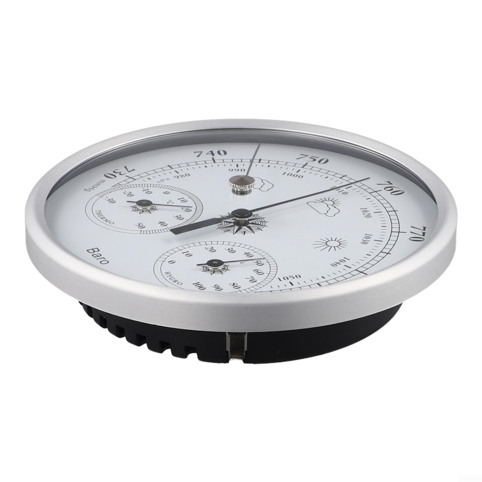 Termometr 130 mm, higrometr wewnątrz/na zewnątrz, termometr 3 w 1, do temperatury, wilgotności i ciśnienia atmosferycznego, materiał aluminiowy (4 szt.)