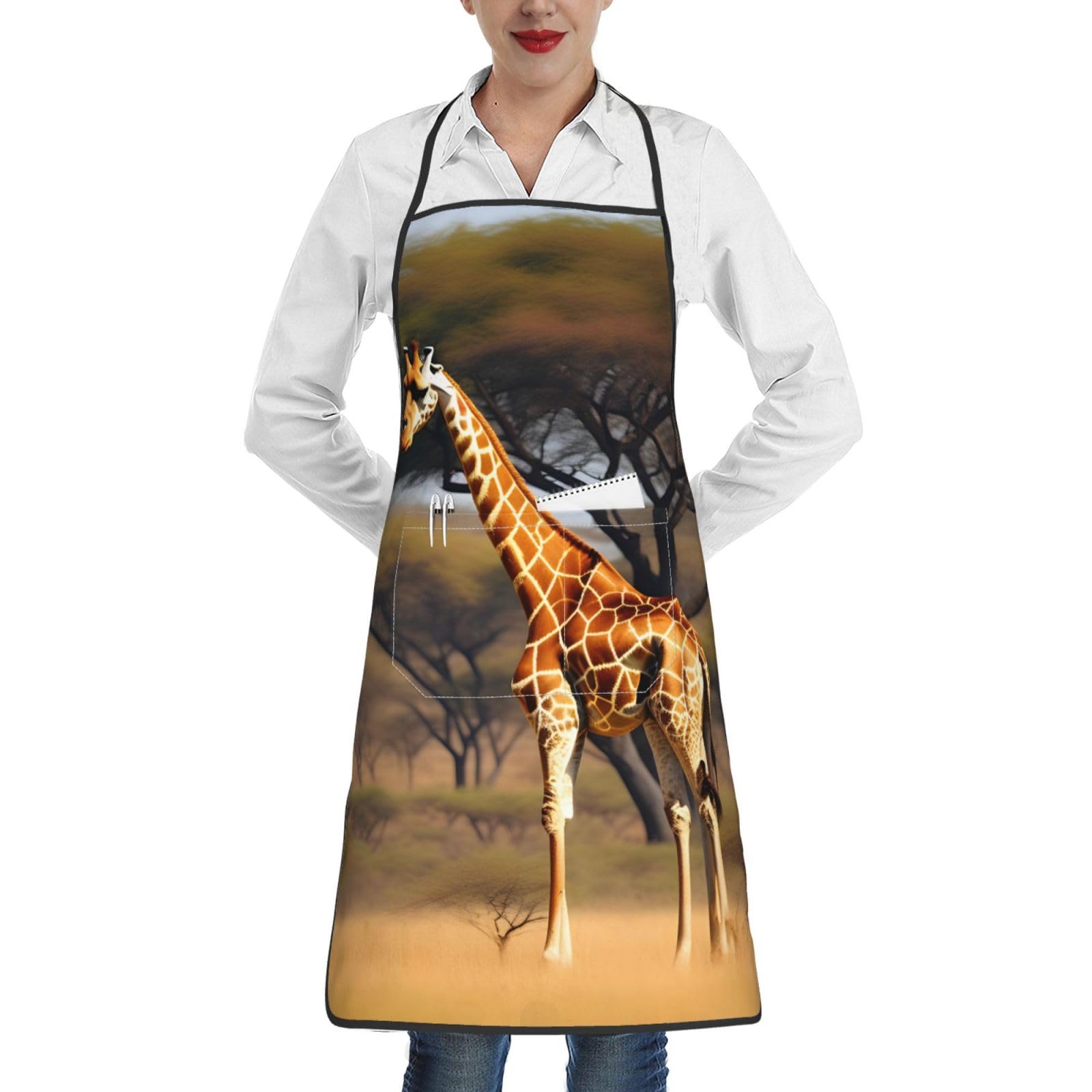 EdWal Africa Giraffe Majestic Tree Print Kitchen Aprons, Apron For Cooking With Pocket, Unisex Chef Aprons For Men Women