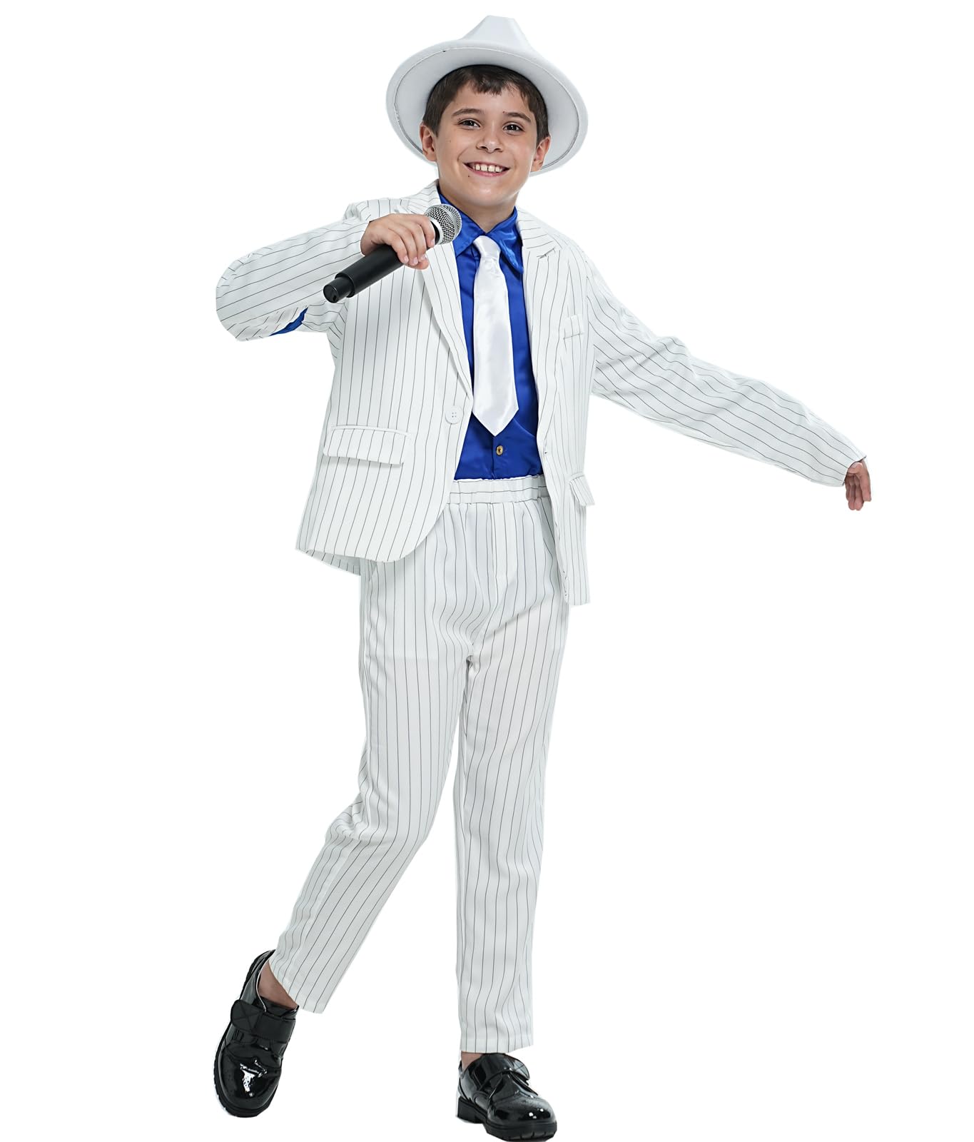 Boys White Striped Blue Armband Suit Birthday Halloween Party Cosplay Costumes for Kids